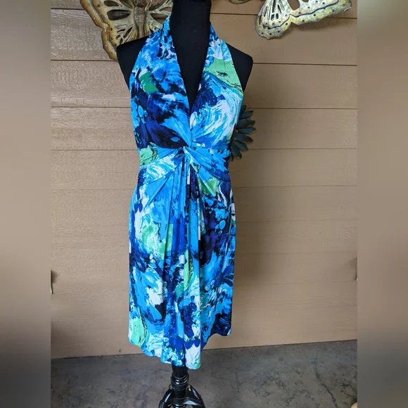 Jones New York | Dresses | Jones New York Vibrant Blue And Green Halter  Dress | Poshmark